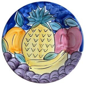 PIER 1 Ceramic Plate colorful tropical fruit luau party Handpainted 8" diameter